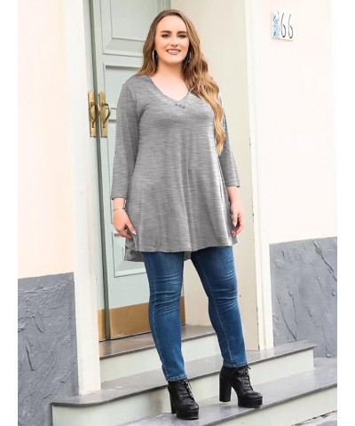 Plus Size Tunic Women's 3/4 Sleeve Tops And Blouses V Neck Shirts Loose Basic Tee Heather Gray $8.69 Tops