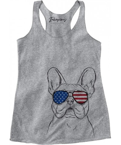 Patriotic Franco The French Bulldog Dog Triblend T-Shirt Women's Grey Racerback $16.42 T-Shirts