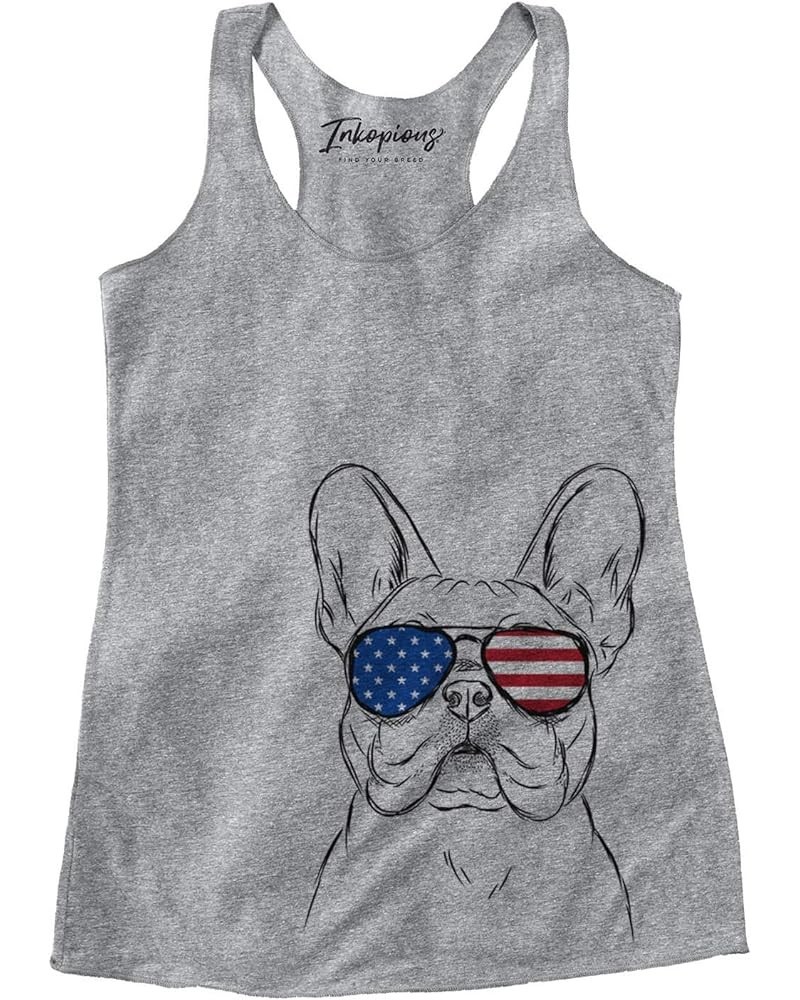 Patriotic Franco The French Bulldog Dog Triblend T-Shirt Women's Grey Racerback $16.42 T-Shirts