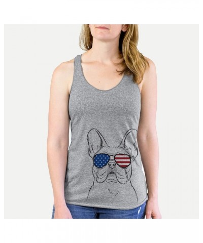 Patriotic Franco The French Bulldog Dog Triblend T-Shirt Women's Grey Racerback $16.42 T-Shirts