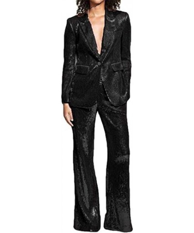 Sequins Women Suits Set Blazer Ladies Wedding Tuxedos Party Wear Suits Black $31.20 Suits