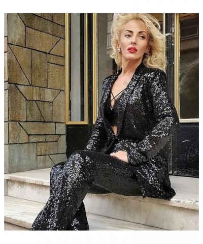 Sequins Women Suits Set Blazer Ladies Wedding Tuxedos Party Wear Suits Black $31.20 Suits