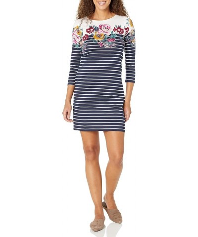 Women's 3/4 Sleeve Floral Jersey Dress Navy Floral Border $20.00 Dresses