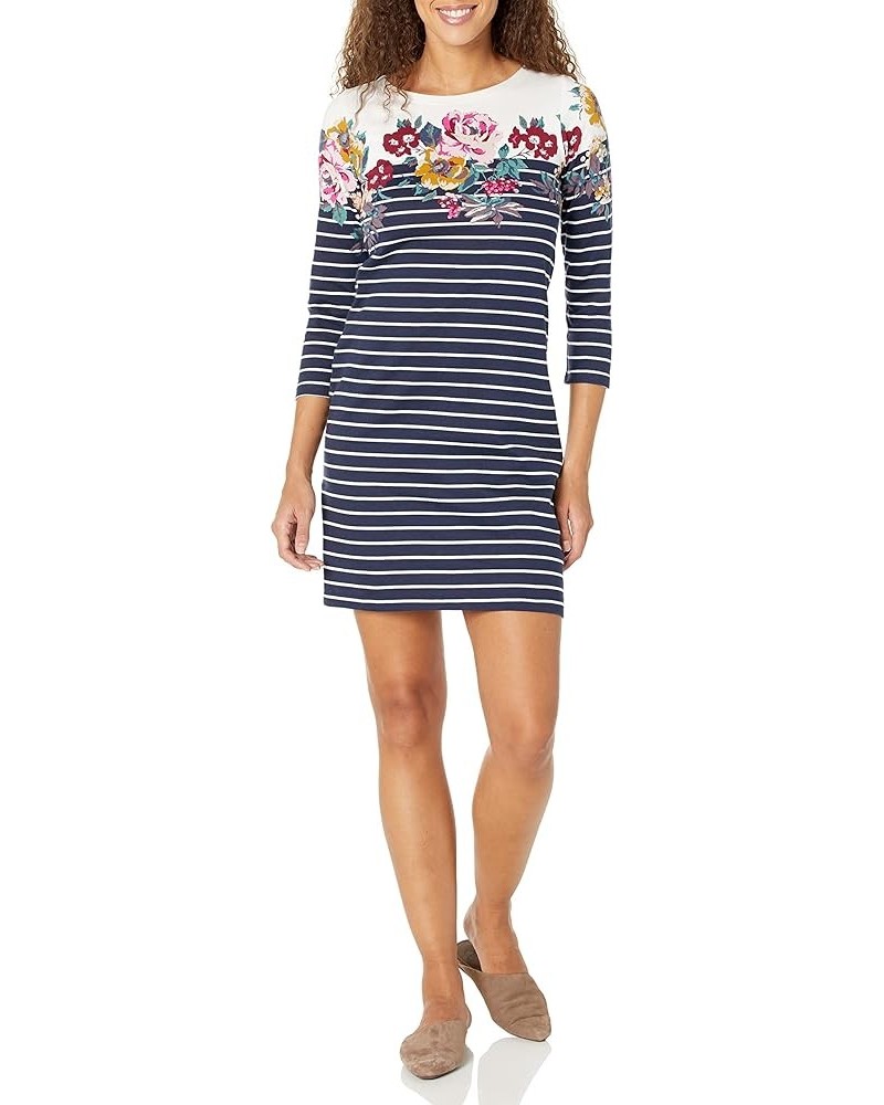 Women's 3/4 Sleeve Floral Jersey Dress Navy Floral Border $20.00 Dresses