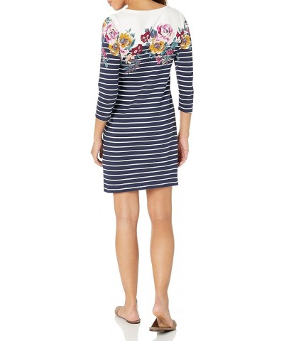 Women's 3/4 Sleeve Floral Jersey Dress Navy Floral Border $20.00 Dresses