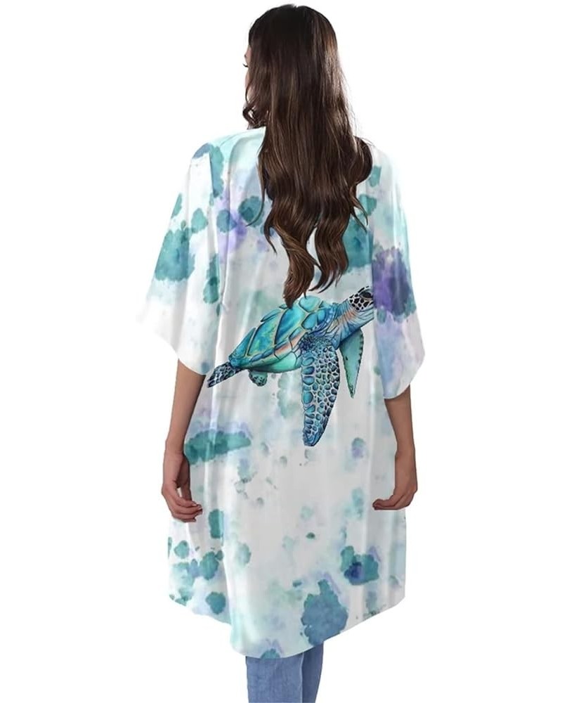 Women's Kimono Cardigan Swimsuit Cover Up Summer Outfits Size S-4XL Sea Turtle Tie Dye $12.76 Swimsuits