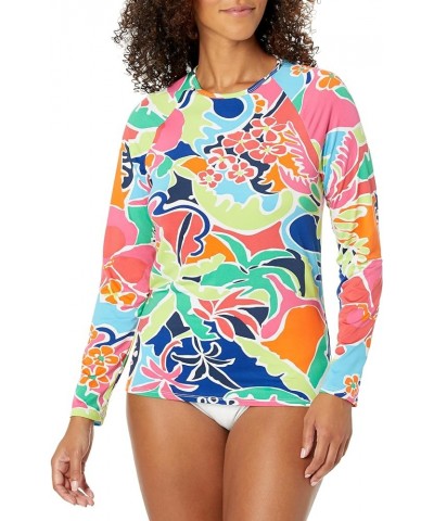 Women's Standard Long Sleeve Rashguard UPF 30+ Uv Sun Protection Swim Shirt Cocktail Multi $13.61 Swimsuits