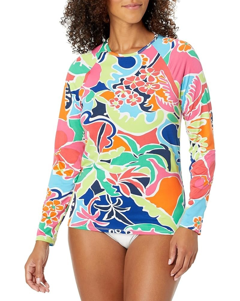 Women's Standard Long Sleeve Rashguard UPF 30+ Uv Sun Protection Swim Shirt Cocktail Multi $13.61 Swimsuits