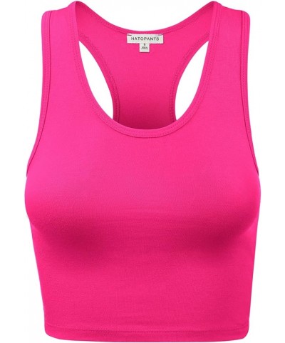 Women Sleeveless Racerback Camisole Tank Crop Top Premium Cotton Basic Shirts 001-hot Pink-2 $10.89 Tanks