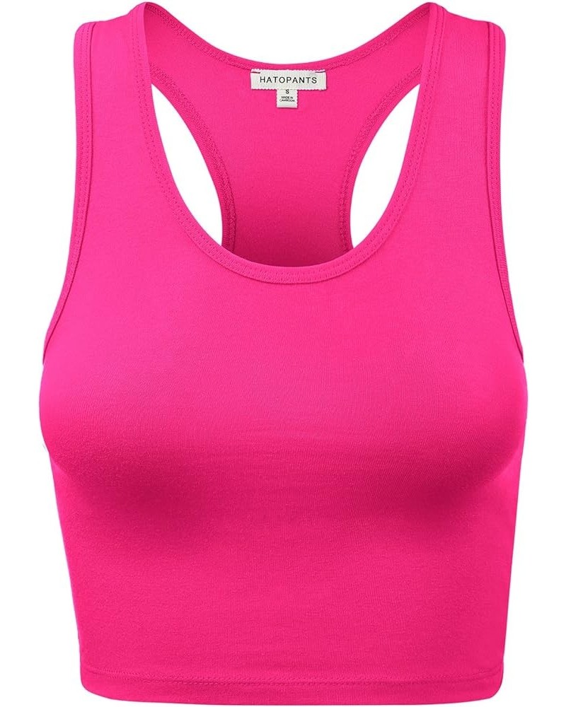 Women Sleeveless Racerback Camisole Tank Crop Top Premium Cotton Basic Shirts 001-hot Pink-2 $10.89 Tanks