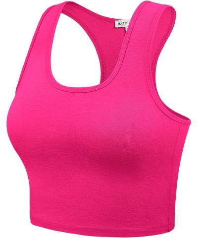 Women Sleeveless Racerback Camisole Tank Crop Top Premium Cotton Basic Shirts 001-hot Pink-2 $10.89 Tanks