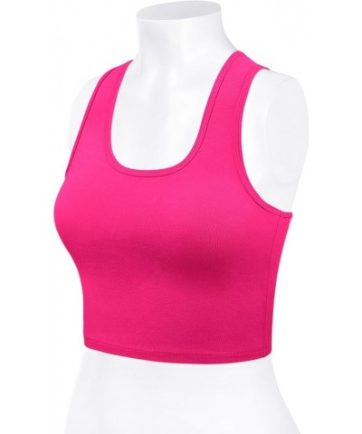 Women Sleeveless Racerback Camisole Tank Crop Top Premium Cotton Basic Shirts 001-hot Pink-2 $10.89 Tanks