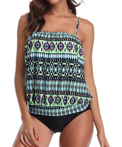 Tankini Swimsuits for Women Athletic Swim Tank Top with Boy Shorts Two Piece Tummy Control Bathing Suits Green 6 $5.55 Swimsuits