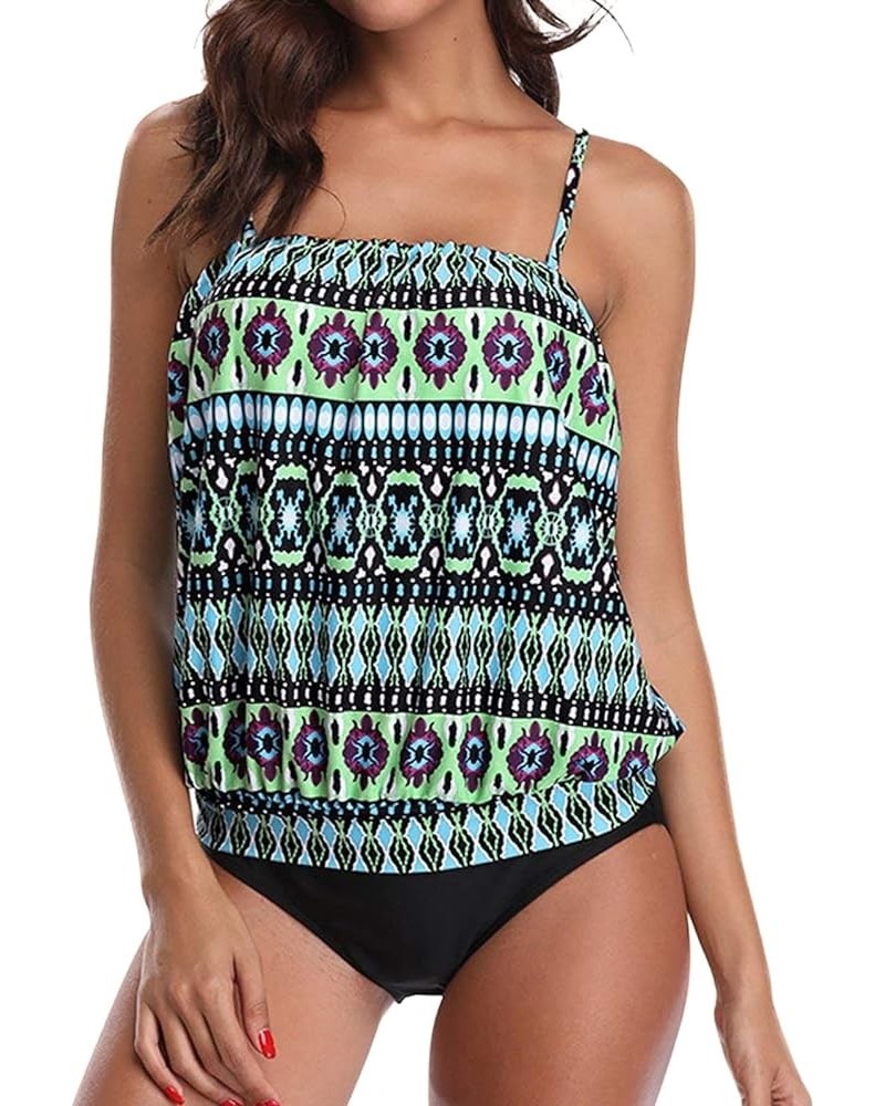 Tankini Swimsuits for Women Athletic Swim Tank Top with Boy Shorts Two Piece Tummy Control Bathing Suits Green 6 $5.55 Swimsuits