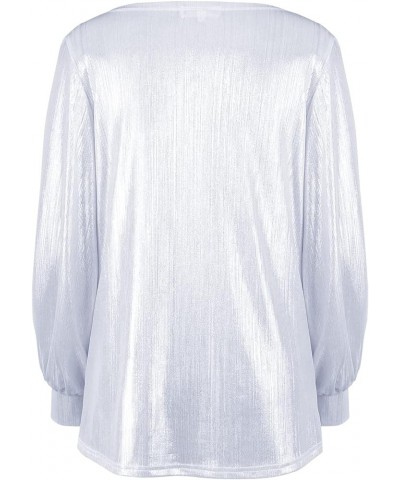 Womens Casual Bishop Sleeve Blouse Boat Neck T-Shirts Tunic Tops Metallic Silver $10.75 Tops