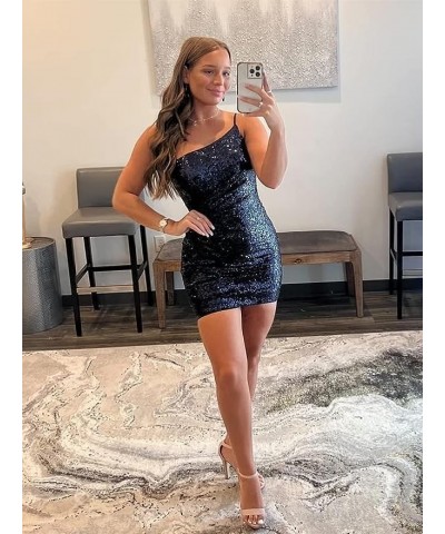 Women's Sparkly Sequin Short Homecoming Dresses 2024 for Teens Sexy HOCO Dresses for Teens Homecoming XOD033 B-navy Blue $25....