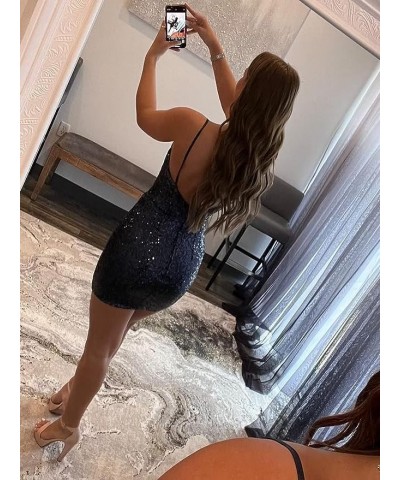 Women's Sparkly Sequin Short Homecoming Dresses 2024 for Teens Sexy HOCO Dresses for Teens Homecoming XOD033 B-navy Blue $25....