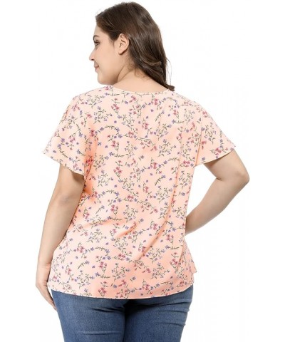 Women's Plus Size Blouses Summer Ruffle Short Sleeve Shirts Keyhole Chiffon Tops Pink $10.50 Blouses