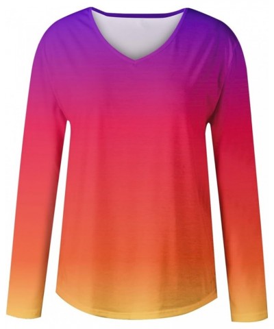 Long Sleeve Shirts for Women,Women's Trendy Gradient V Neck T Shirt Pullover Casual Loose Fall Blouse Top Graphic Tee 1-red $...