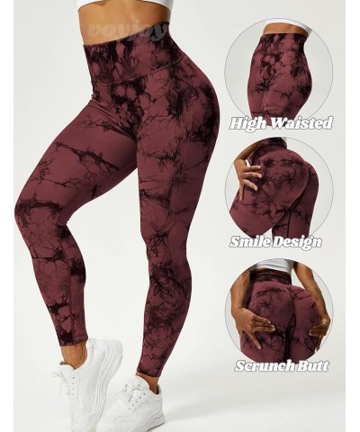 Tie Dye Seamless Leggings for Women High Waist Yoga Pants, Scrunch Butt Lifting Elastic Tights 1 Red Brown $16.42 Activewear