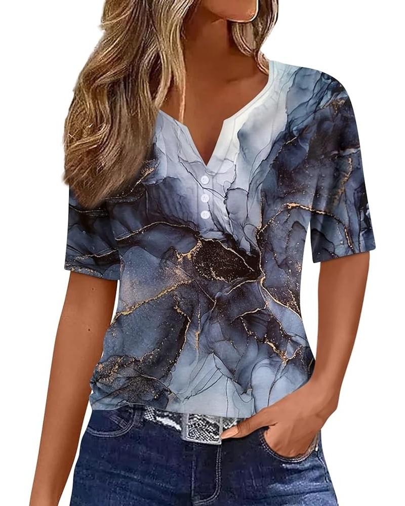 Short Sleeve Shirts for Women Womens Boho Floral Print Short Sleeve Button Up Dressy Casual Blouse Shirt Tunic Tops 04navy $7...