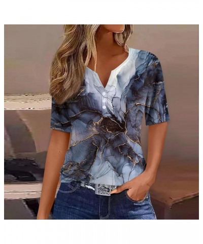 Short Sleeve Shirts for Women Womens Boho Floral Print Short Sleeve Button Up Dressy Casual Blouse Shirt Tunic Tops 04navy $7...