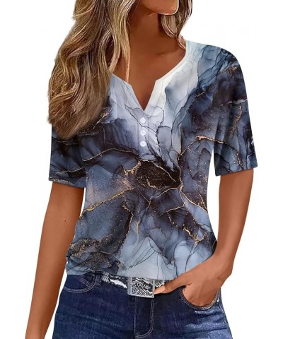 Short Sleeve Shirts for Women Womens Boho Floral Print Short Sleeve Button Up Dressy Casual Blouse Shirt Tunic Tops 04navy $7...