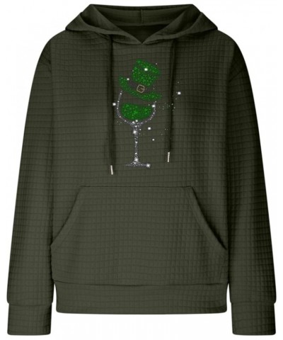 Women's Waffle Hoodie Sweatshirt St. Patrick's Day Long Sleeve Drawstring Pullover Loose Fit Cozy Tops With Pocket 04-army Gr...