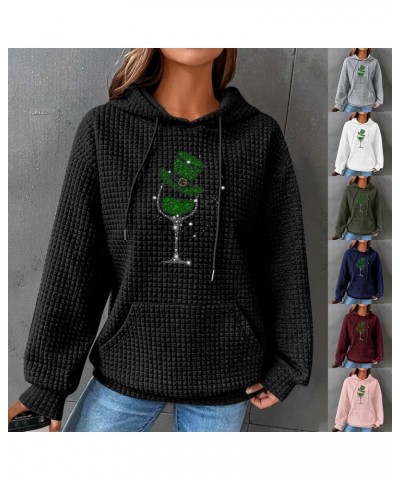 Women's Waffle Hoodie Sweatshirt St. Patrick's Day Long Sleeve Drawstring Pullover Loose Fit Cozy Tops With Pocket 04-army Gr...