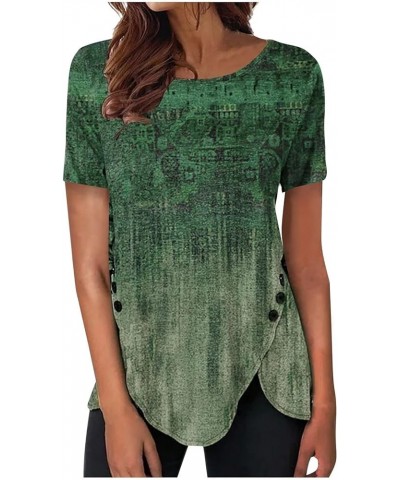 Cute Summer Tops for Women, Womens Fashion Round Neck Short Sleeve T-Shirts Aztec Printing Asymmetrical Hem Tops 07-green $10...