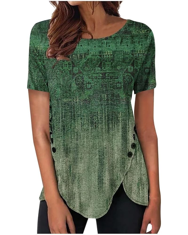 Cute Summer Tops for Women, Womens Fashion Round Neck Short Sleeve T-Shirts Aztec Printing Asymmetrical Hem Tops 07-green $10...