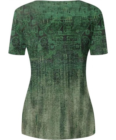 Cute Summer Tops for Women, Womens Fashion Round Neck Short Sleeve T-Shirts Aztec Printing Asymmetrical Hem Tops 07-green $10...