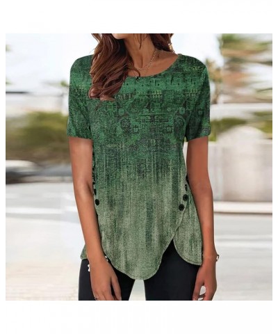 Cute Summer Tops for Women, Womens Fashion Round Neck Short Sleeve T-Shirts Aztec Printing Asymmetrical Hem Tops 07-green $10...