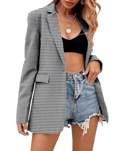 Women's Casual Long Sleeve Lapel Oversized Button Work Office Blazer Suit Jacket Z2-black Houndstooth $24.75 Blazers