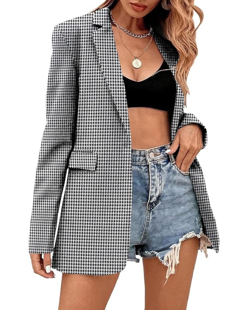 Women's Casual Long Sleeve Lapel Oversized Button Work Office Blazer Suit Jacket Z2-black Houndstooth $24.75 Blazers