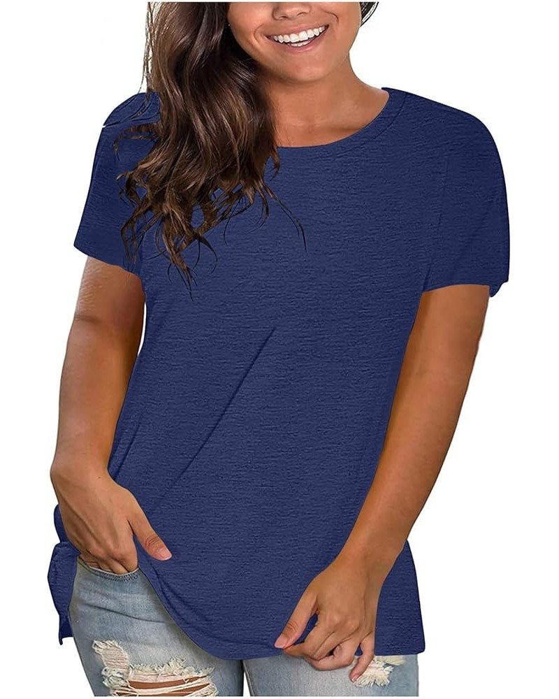 Womens Tops 2023 Summer Fashion Shirts Dressy Casual Short Sleeve Crewneck Tshirt Plus Size Loose Fit Basic Blouse C03_navy $...