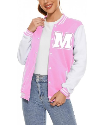 Women Baseball Jacket Varsity Uniform Casual Loose Cardigan Unisex Adult Long Sleeve Warm Sports Jacket Pink M $14.91 Jackets