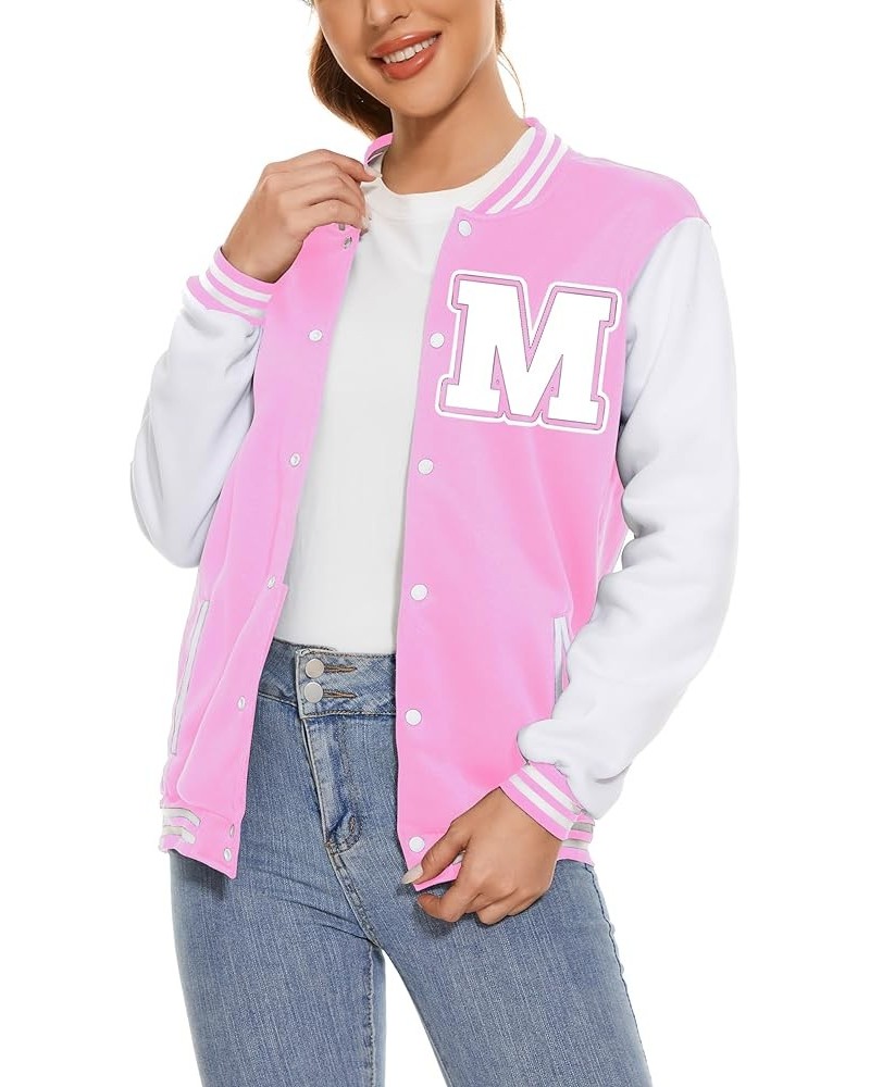 Women Baseball Jacket Varsity Uniform Casual Loose Cardigan Unisex Adult Long Sleeve Warm Sports Jacket Pink M $14.91 Jackets