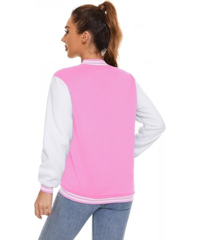 Women Baseball Jacket Varsity Uniform Casual Loose Cardigan Unisex Adult Long Sleeve Warm Sports Jacket Pink M $14.91 Jackets