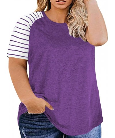 Plus Size Tops for Women XL-4XL Short Sleeve T Shirts Casual Tunics 1005_purple $12.00 Tops