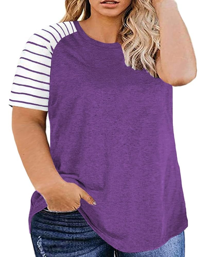 Plus Size Tops for Women XL-4XL Short Sleeve T Shirts Casual Tunics 1005_purple $12.00 Tops