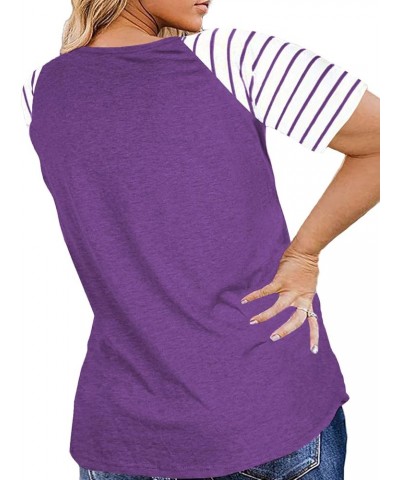 Plus Size Tops for Women XL-4XL Short Sleeve T Shirts Casual Tunics 1005_purple $12.00 Tops