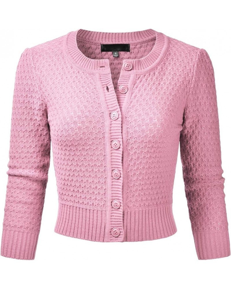 Women's Crewneck Button Down 3/4 Sleeve Cropped Cardigan Sweater (S-3XL) Esw003_lightpink $16.95 Sweaters