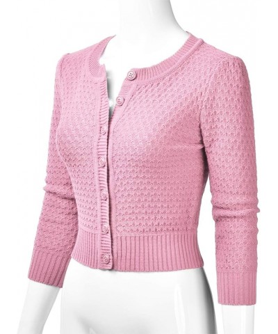 Women's Crewneck Button Down 3/4 Sleeve Cropped Cardigan Sweater (S-3XL) Esw003_lightpink $16.95 Sweaters