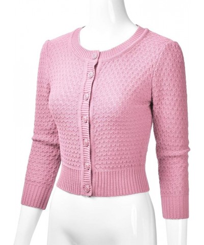 Women's Crewneck Button Down 3/4 Sleeve Cropped Cardigan Sweater (S-3XL) Esw003_lightpink $16.95 Sweaters