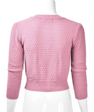 Women's Crewneck Button Down 3/4 Sleeve Cropped Cardigan Sweater (S-3XL) Esw003_lightpink $16.95 Sweaters