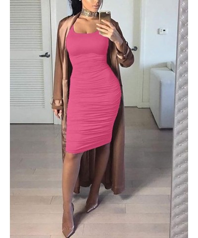 Women's Sexy Ruched Bodycon Casual Solid Sleeveless Tank Midi Dress Rose $17.48 Dresses