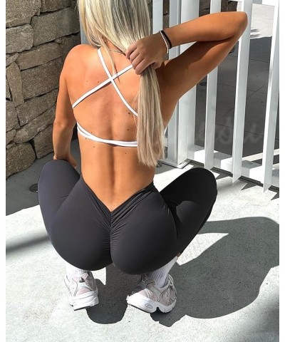 V Back Scrunch Butt Leggings for Women Soft High Waisted Booty Tights Workout Gym Yoga Pants 1.black $16.11 Activewear