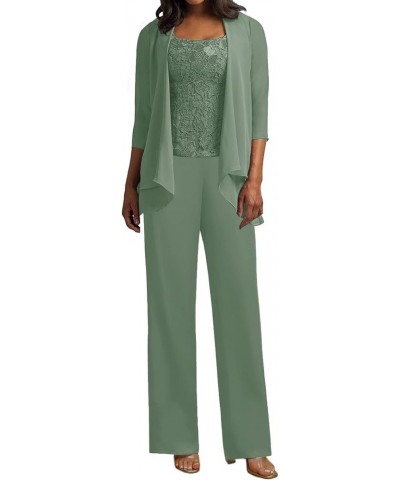 Mother of The Bride Pants Suits for Wedding Party Dresses 3 Pieces Chiffon Mother of Groom Dresses with Jacket Pastel Green $...