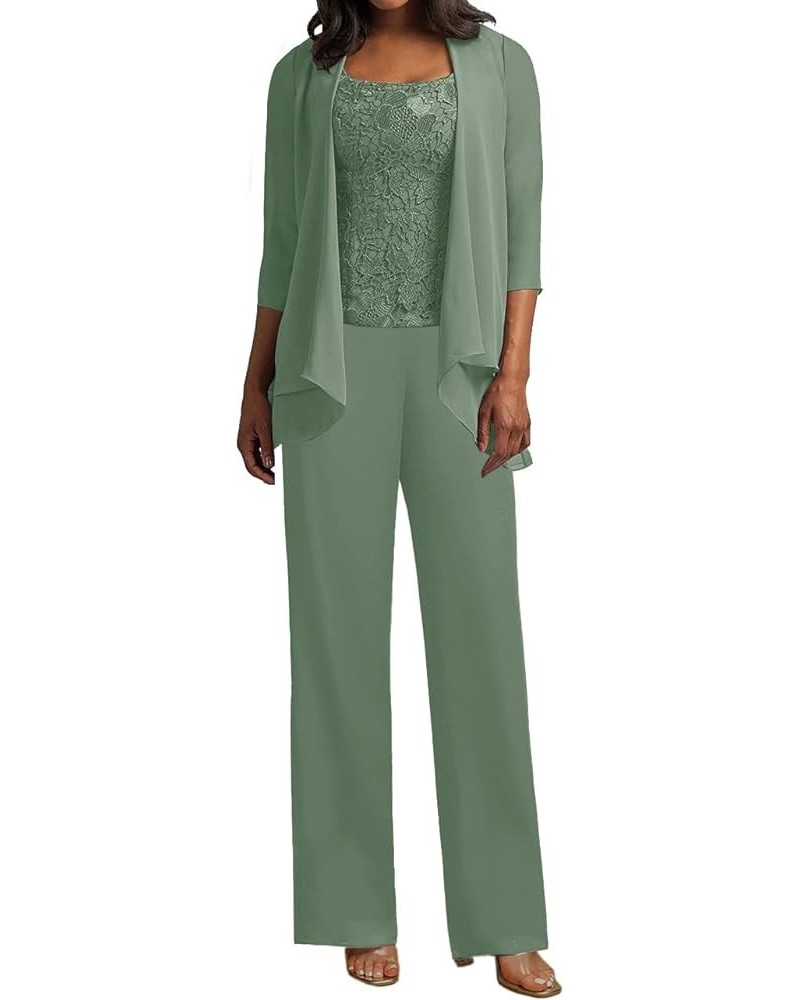 Mother of The Bride Pants Suits for Wedding Party Dresses 3 Pieces Chiffon Mother of Groom Dresses with Jacket Pastel Green $...